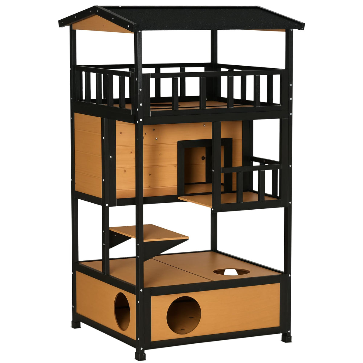 3-Story Wooden Outdoor Cat House with Raised Floor C5923