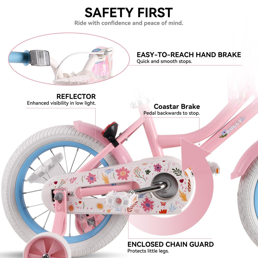 12 14 16 Inch Girls Bike with Training Wheels, Basket & Doll Seat K9810