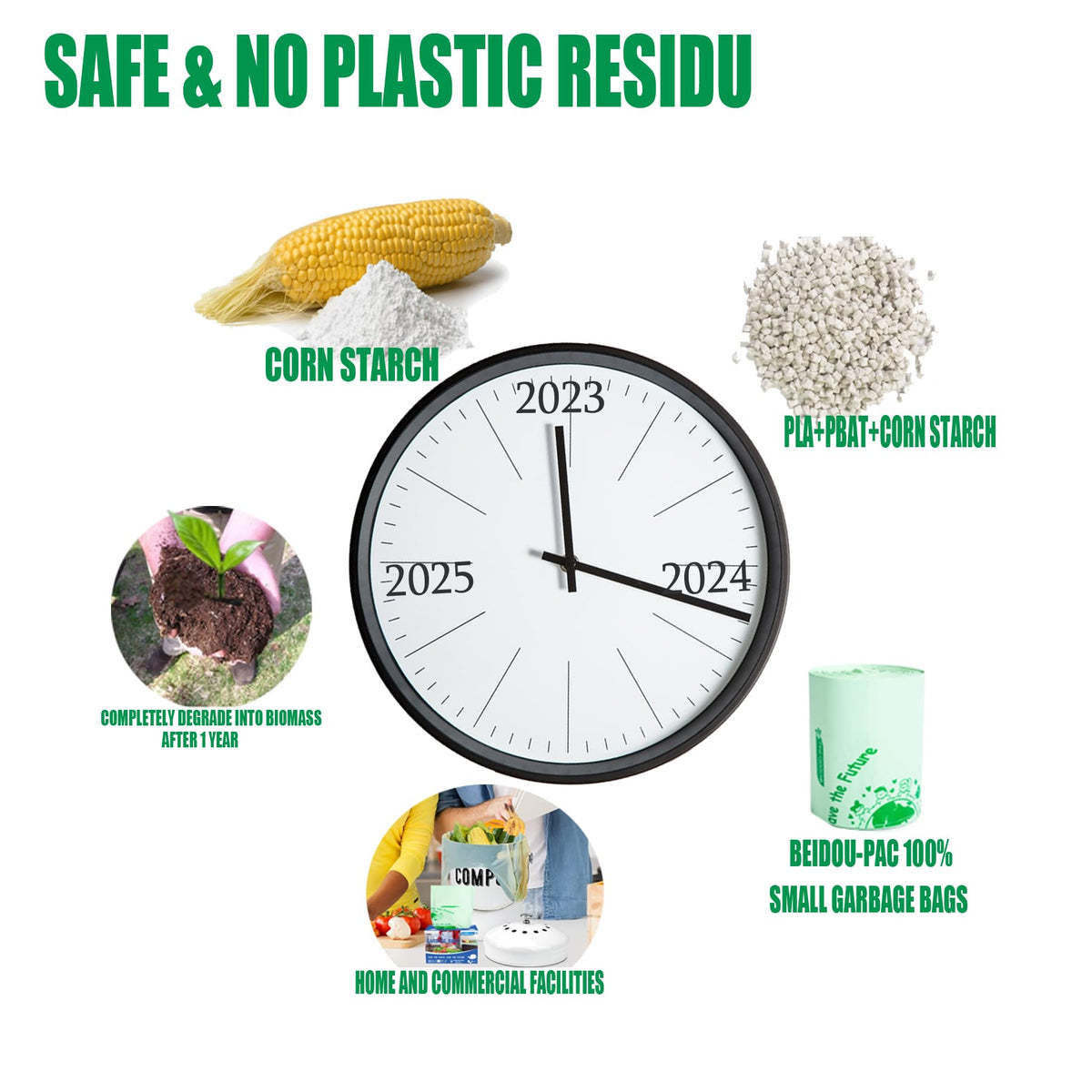 100% Compostable 3 Gallon Trash Bags with Handle, 200 Count I27327