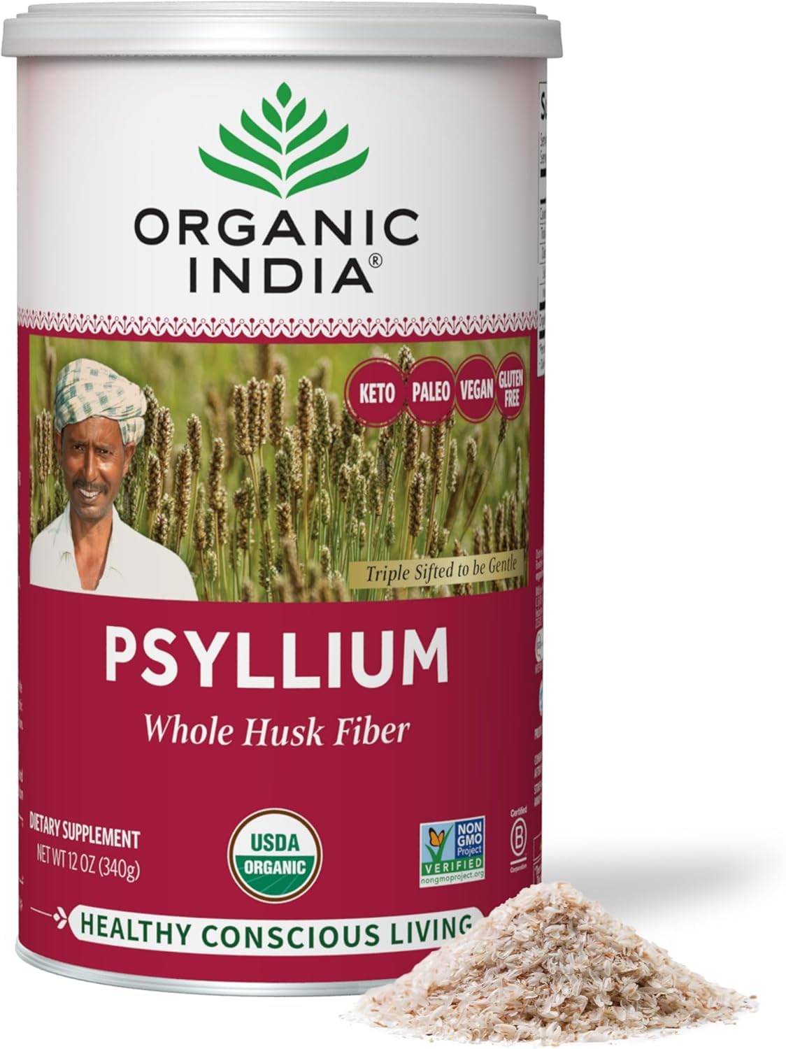 Whole Psyllium Husk Powder Organic Vegan 12 oz W8314
