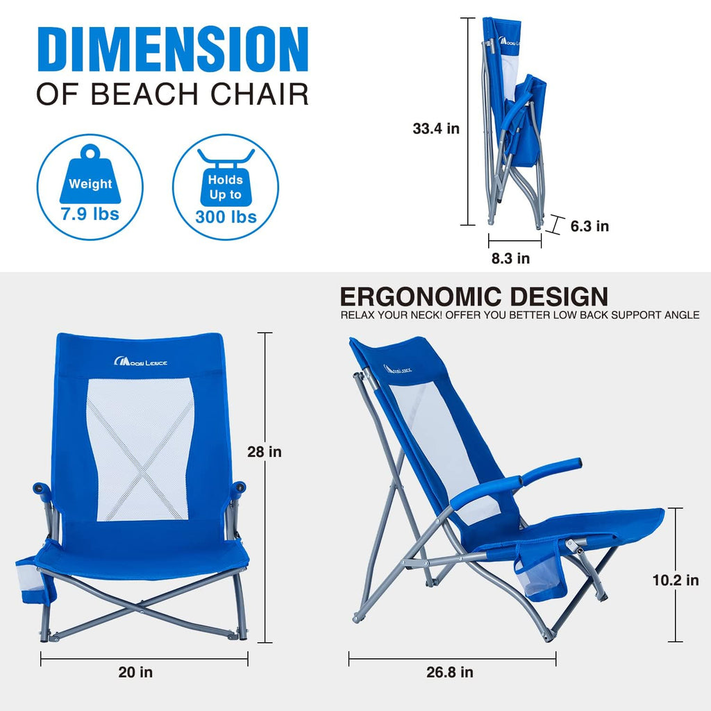 2 Pack Low Beach Lounge Chair with Cup Holder & Carry Bag G821152