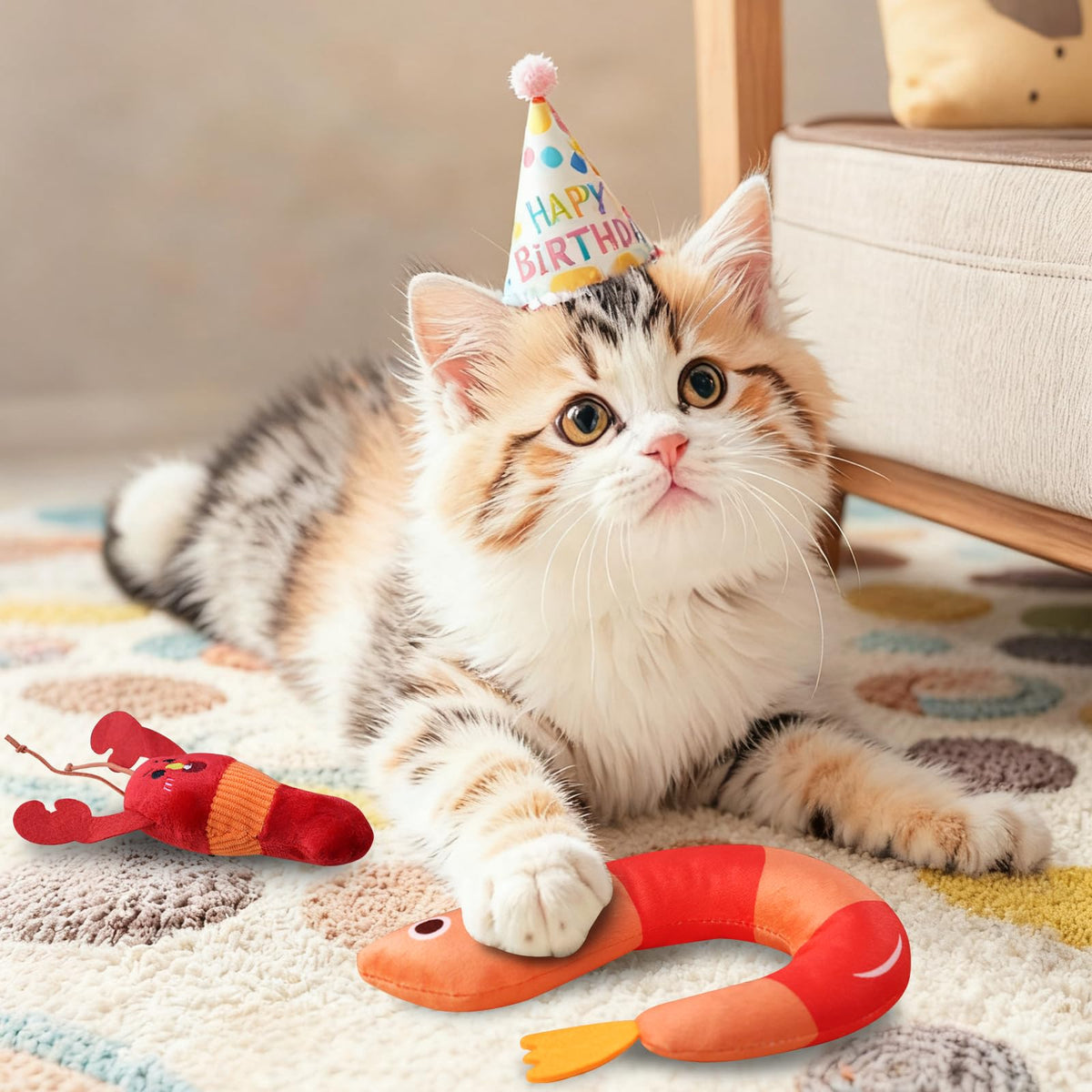 2 Pcs Catnip Plush Cat Toys with Bells V694378