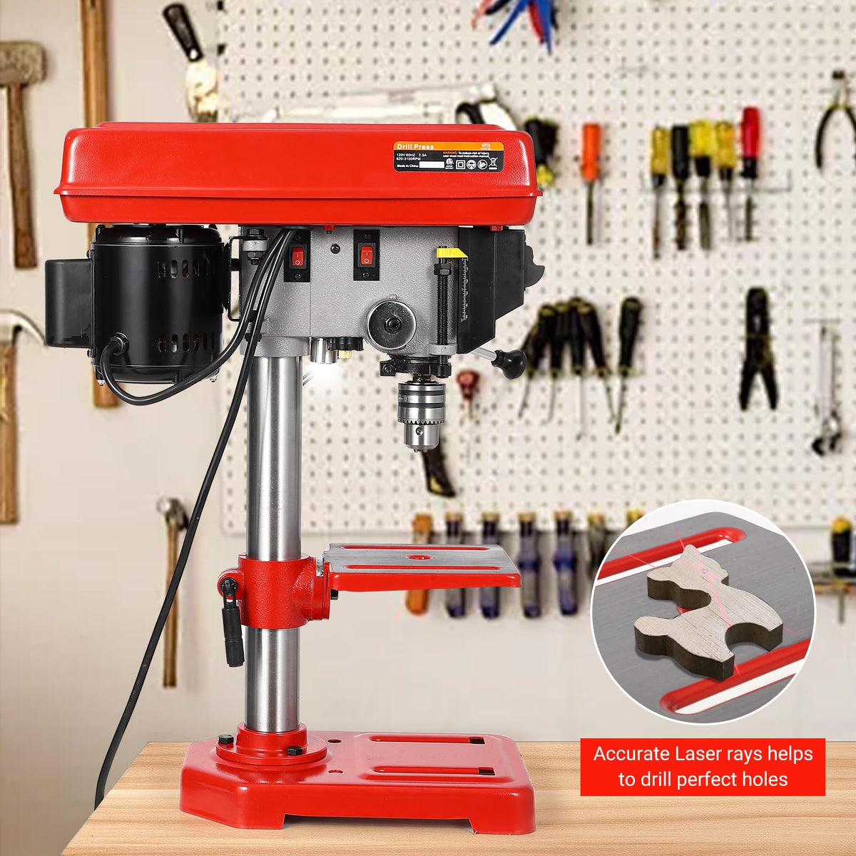 8" Benchtop Drill Press with 5 Adjustable Speeds and Tilting Worktable L51009