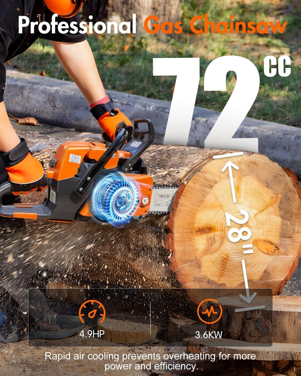 72cc Gas Powered Chainsaw with 24 inch Bar Chain X873274