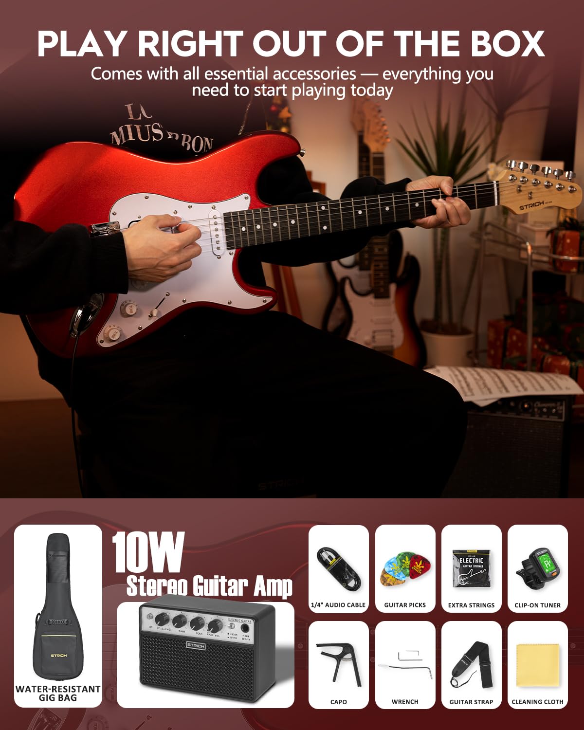 39" Full Size HSS Pick Up Electric Guitar Beginner Kit W579283
