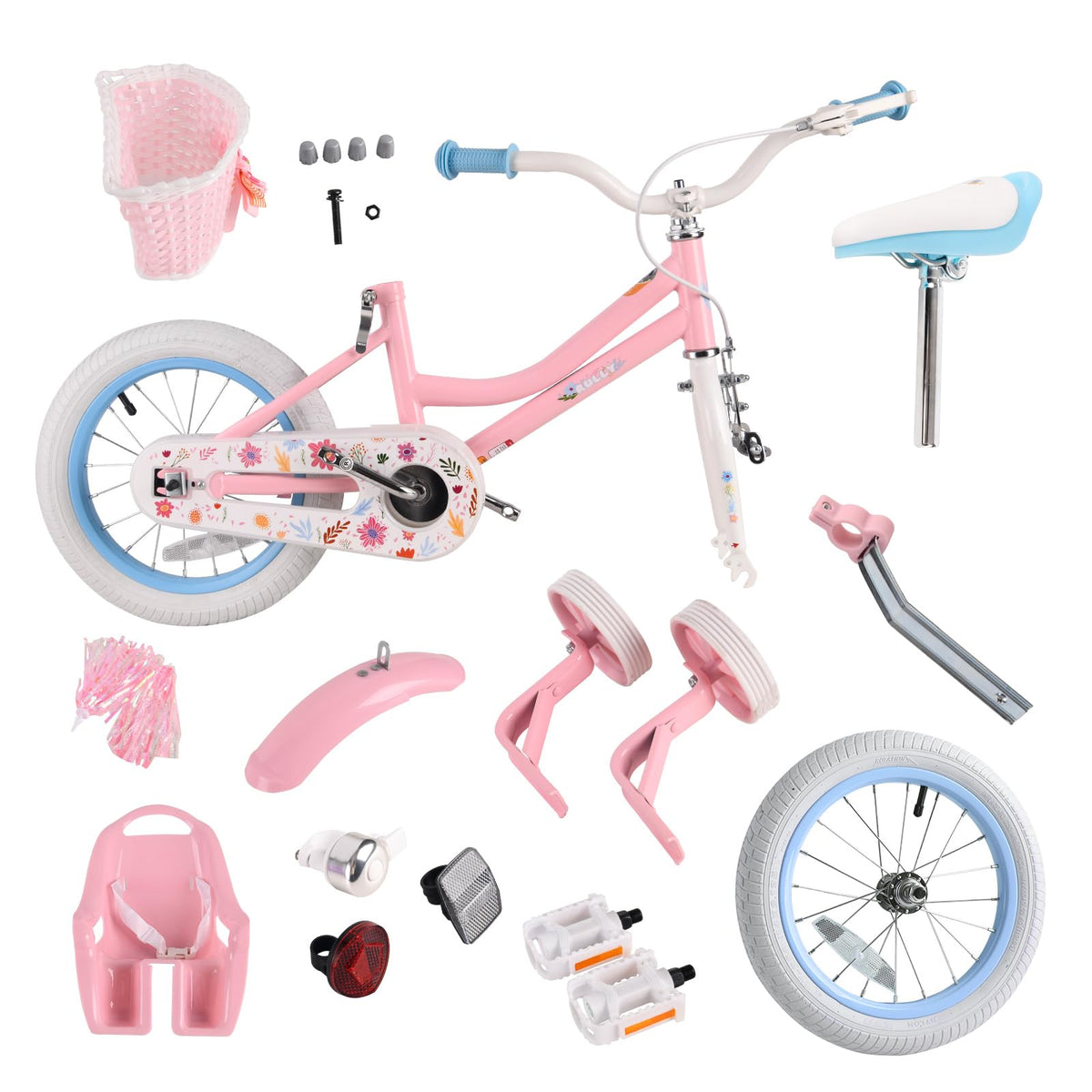 12 14 16 Inch Girls Bike with Training Wheels, Basket & Doll Seat K9810