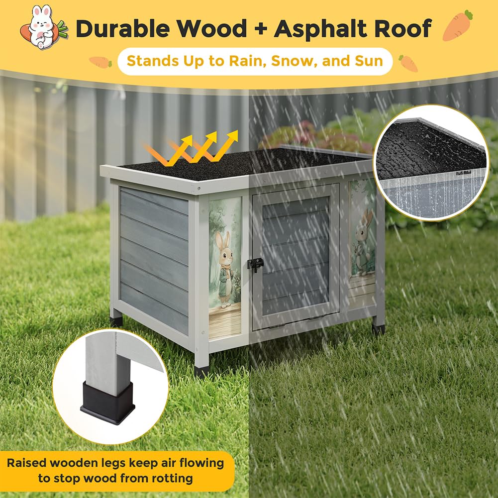 24 Inch Weatherproof Wooden Rabbit Hutch with Non-Slip Ramp A415