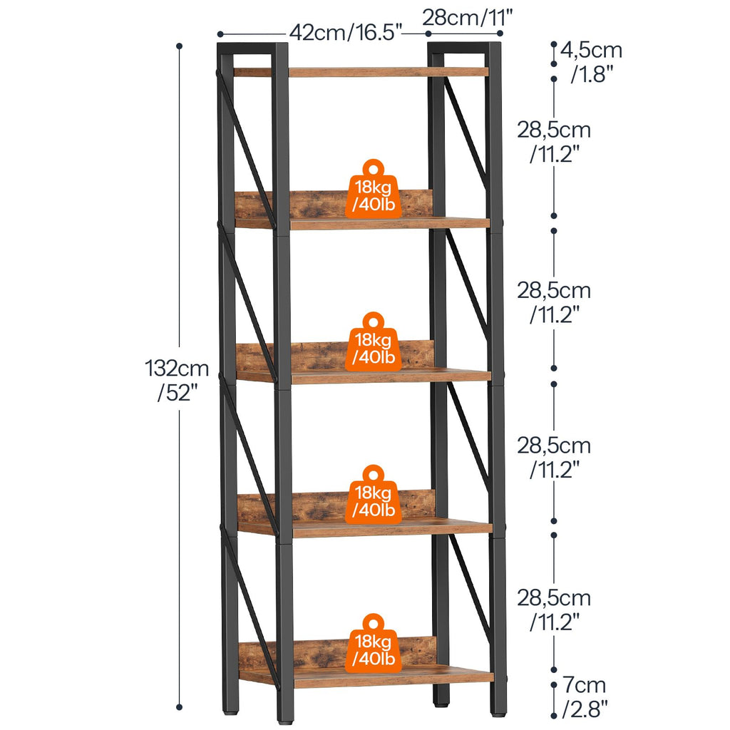 5-Tier Industrial Bookshelf with Metal Frame A87842