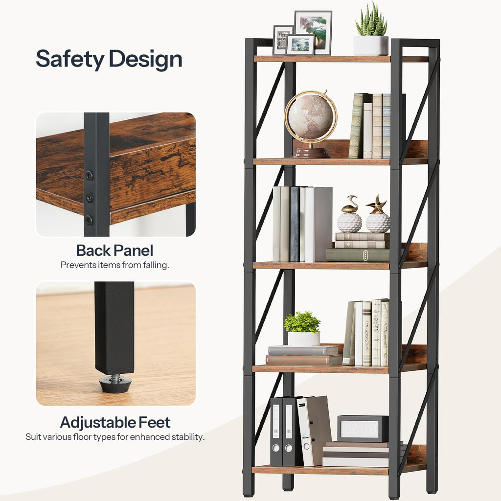 5-Tier Industrial Bookshelf with Metal Frame A87842