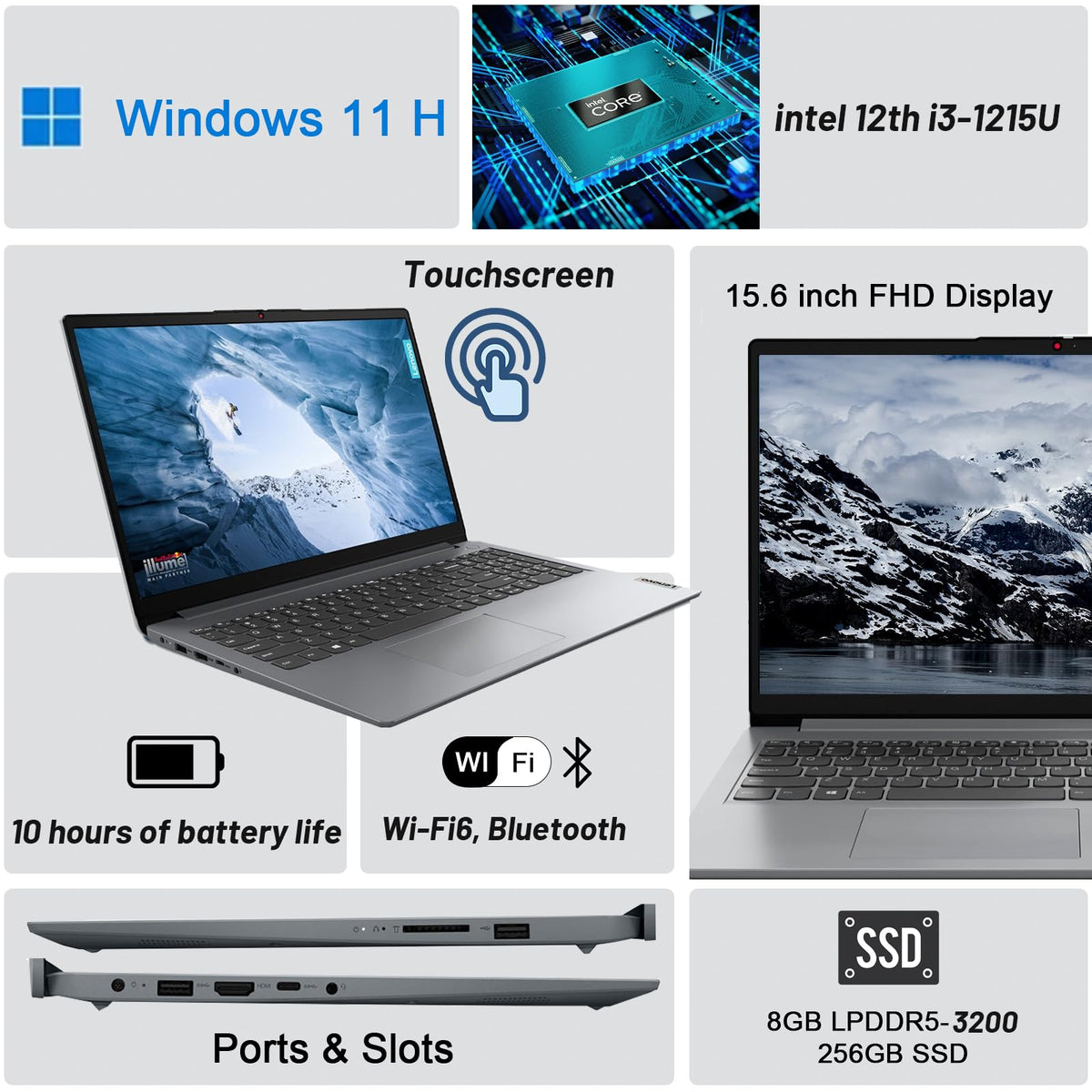 15.6" Touch Laptop Intel Core i3 8GB RAM 256GB SSD Windows 11 E96951