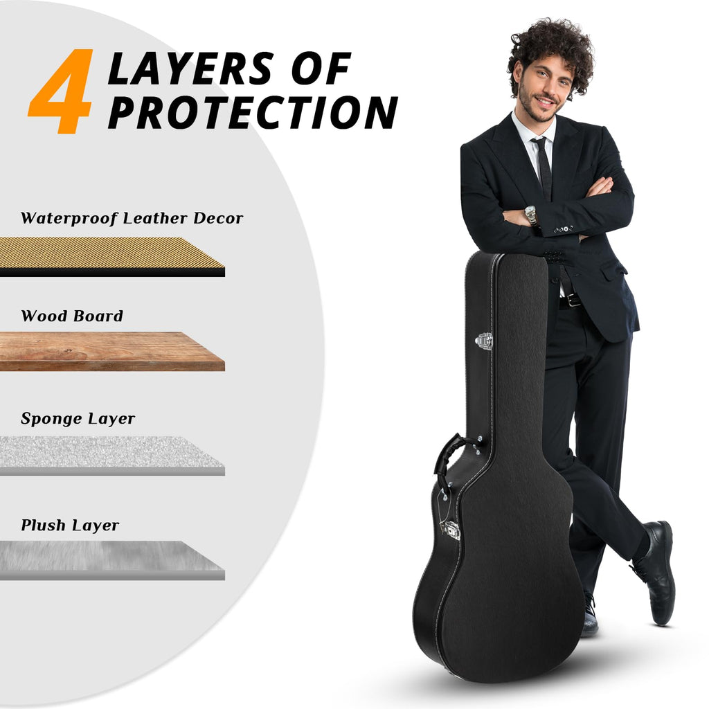 41 Inch Acoustic Guitar Hard Case with Lock Latch, Black O97440