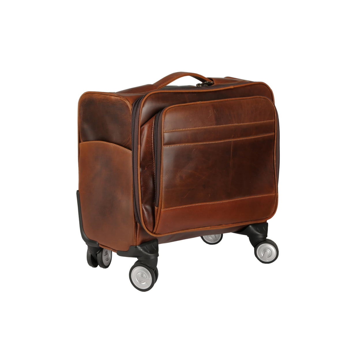 Leather Rolling Briefcase with Trolley Handle Q87137