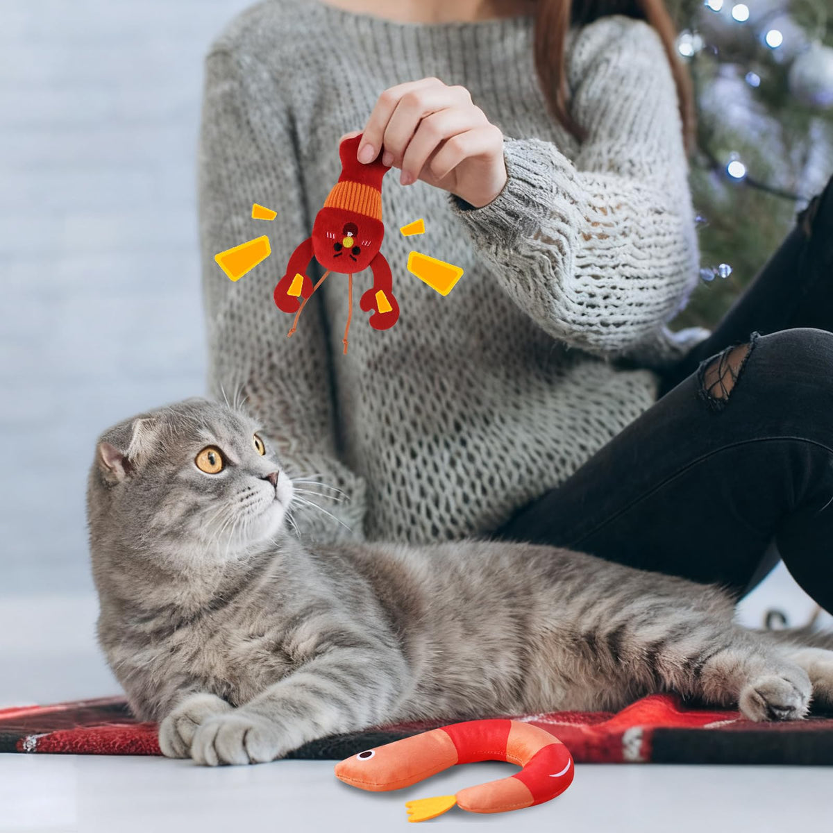 2 Pcs Catnip Plush Cat Toys with Bells V694378