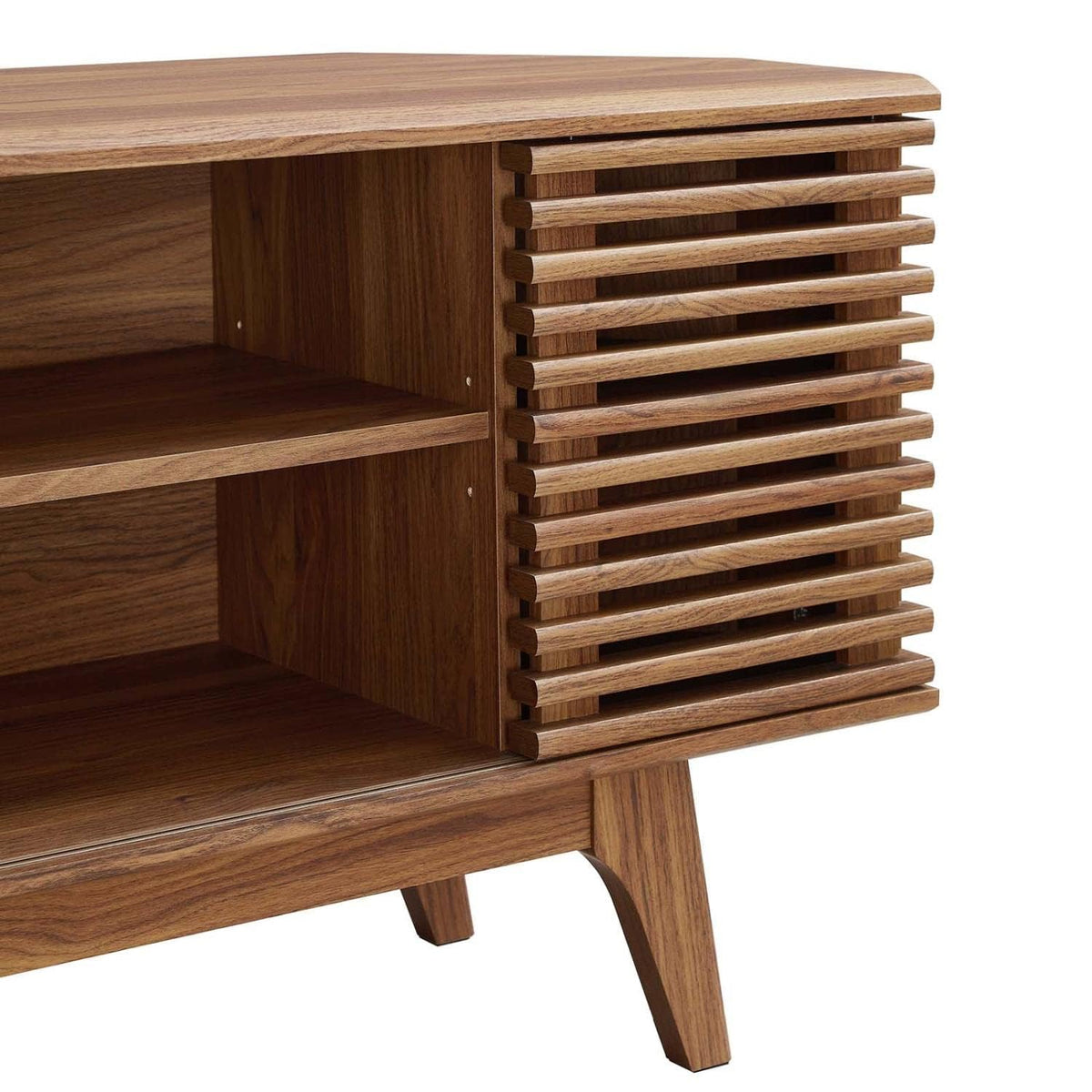 46 in Walnut Corner TV Stand with Sliding Doors Y543