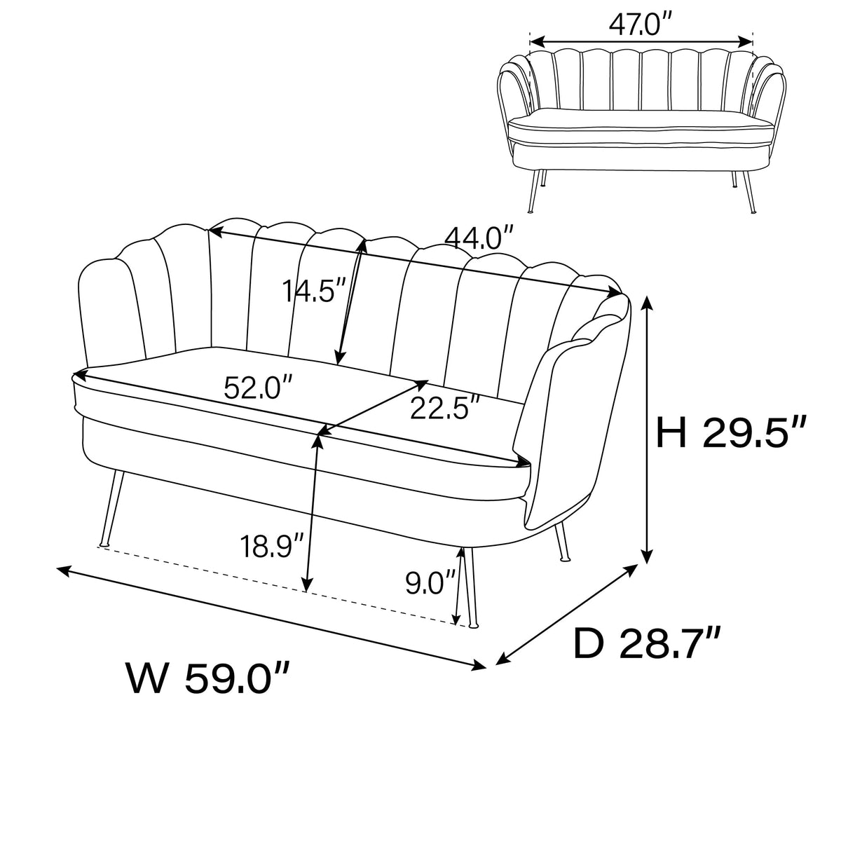 Light Gray Small Loveseat Sofa W115