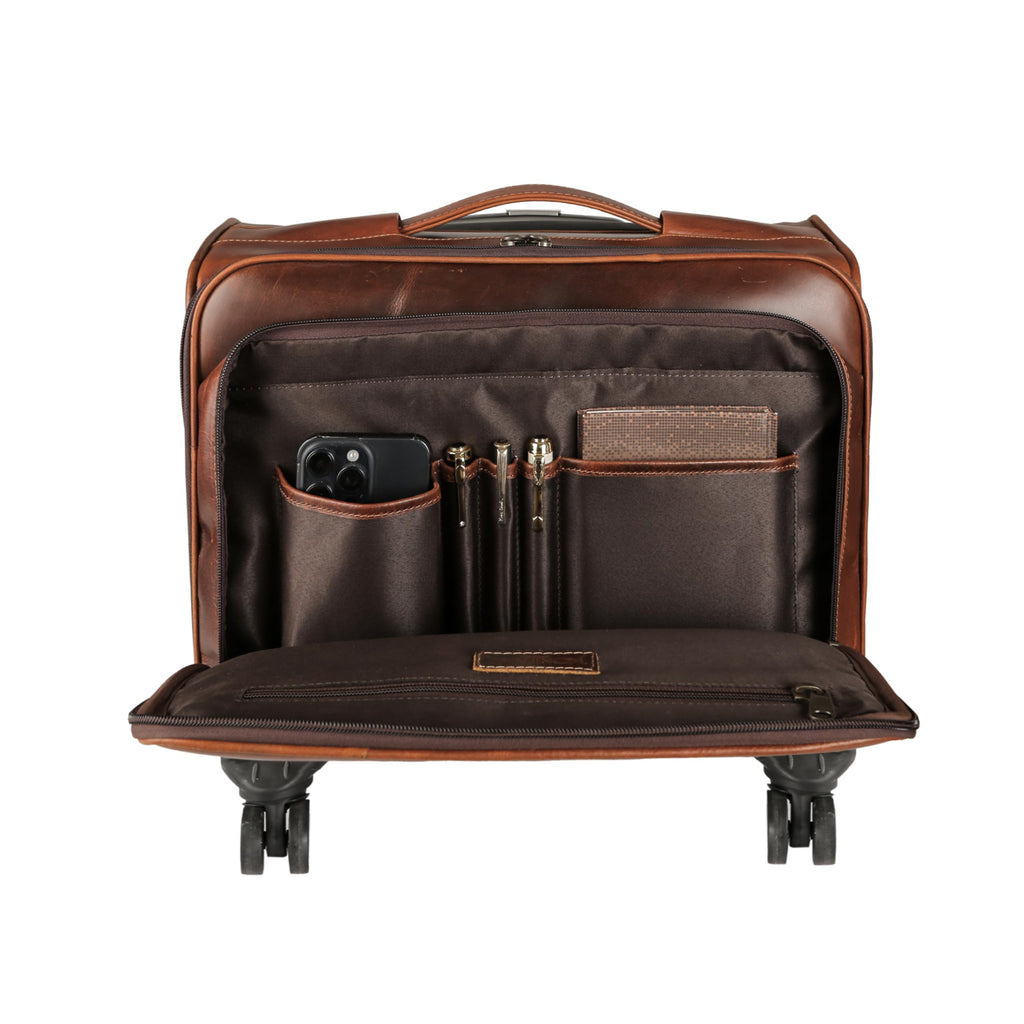 Leather Rolling Briefcase with Trolley Handle Q87137