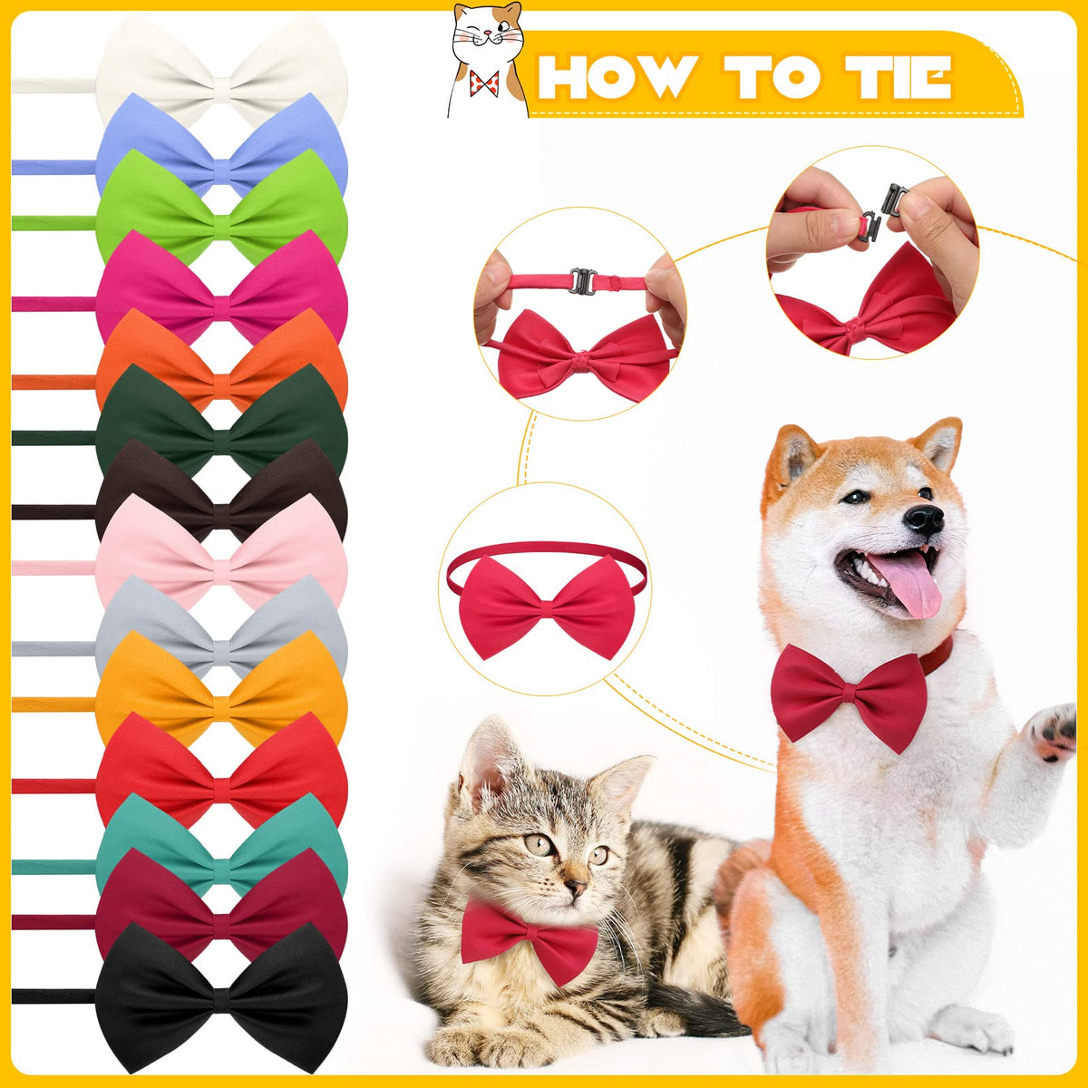 120 Pcs Dog Bow Ties with Adjustable Collar C85349