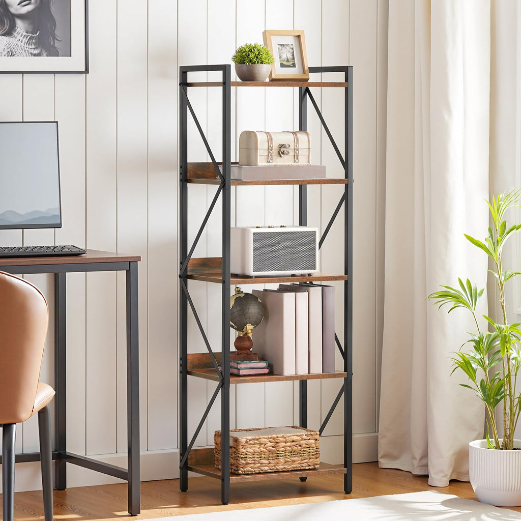 5-Tier Industrial Bookshelf with Metal Frame A87842