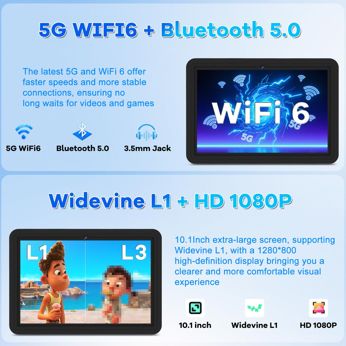 10.1 Inch Kids Tablet 64GB ROM Octa-Core Anti-Blue Light Screen Black S6369