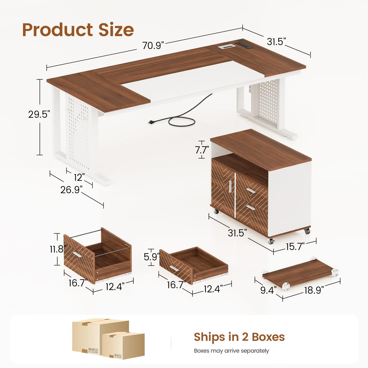 71" White L Shaped Computer Desk with Drawers Q24558