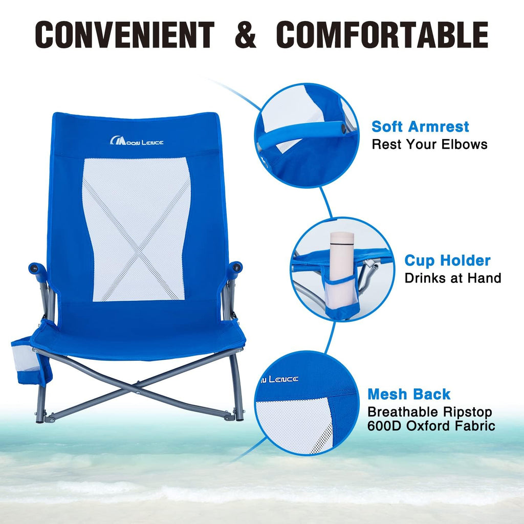 2 Pack Low Beach Lounge Chair with Cup Holder & Carry Bag G821152