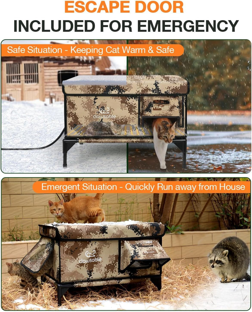 Heated Insulated Outdoor Cat Shelter with Escape Door E572