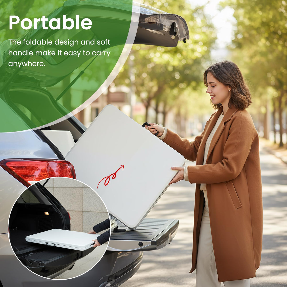 White Plastic Folding Table with Carry Handle I990