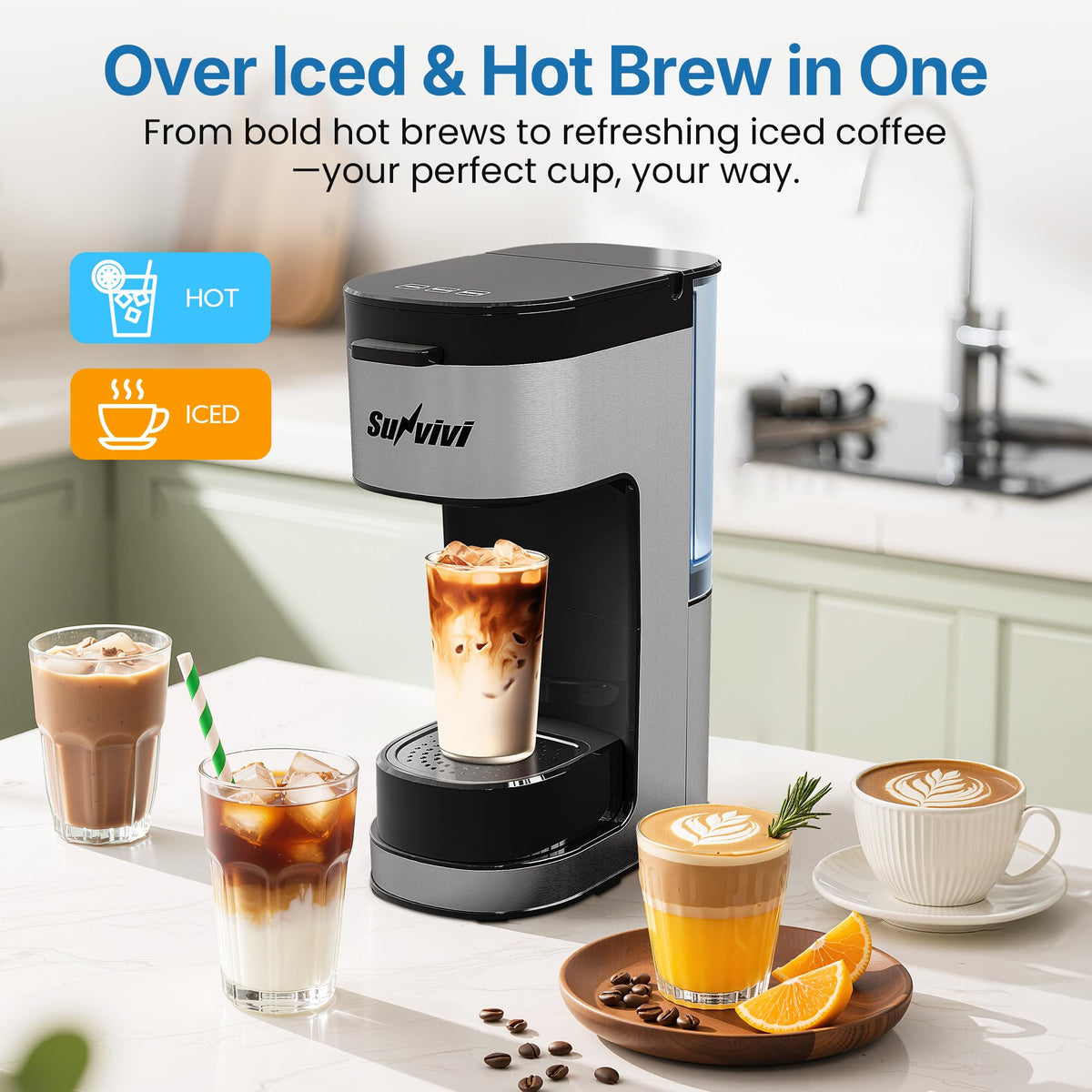 3-in-1 Single Serve Coffee Maker with Removable Water Reservoir, Black S248