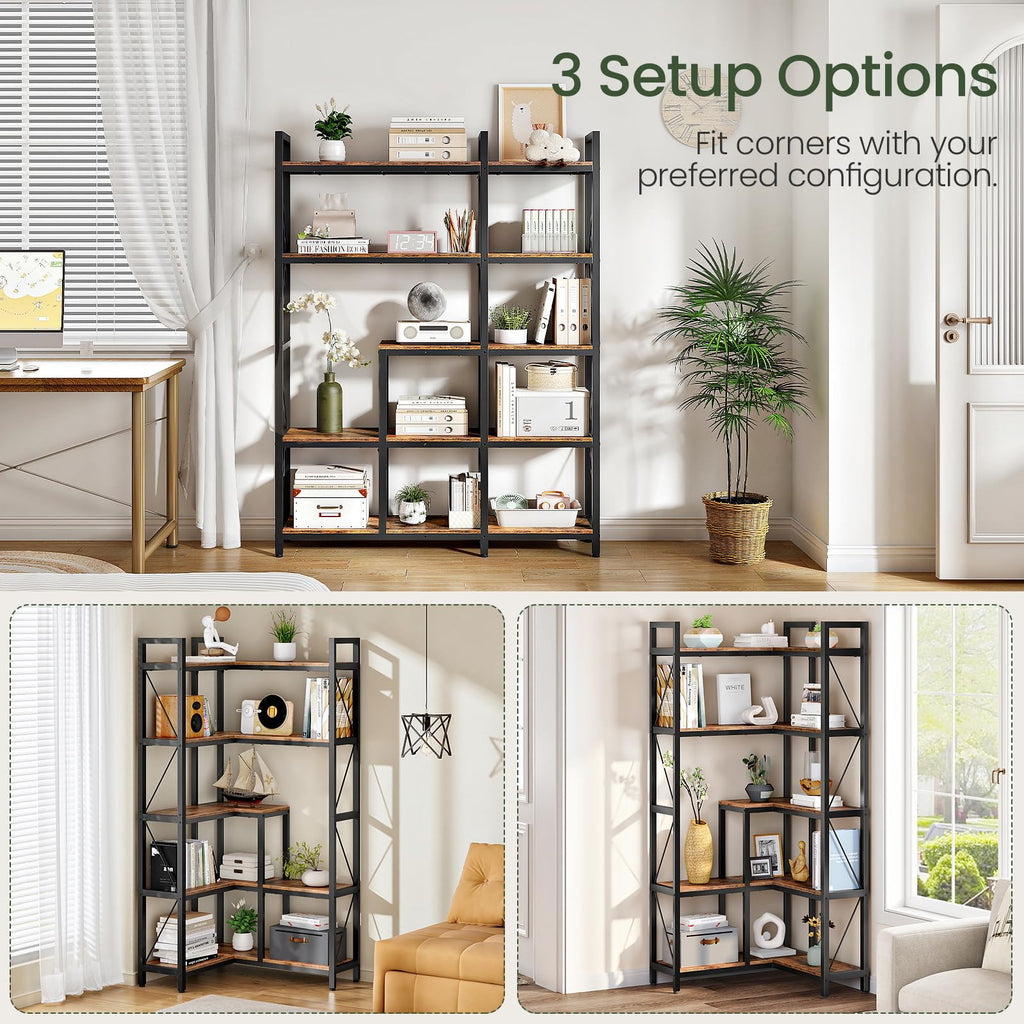 5-Tier L-Shaped Corner Bookshelf with Metal Frame M11844