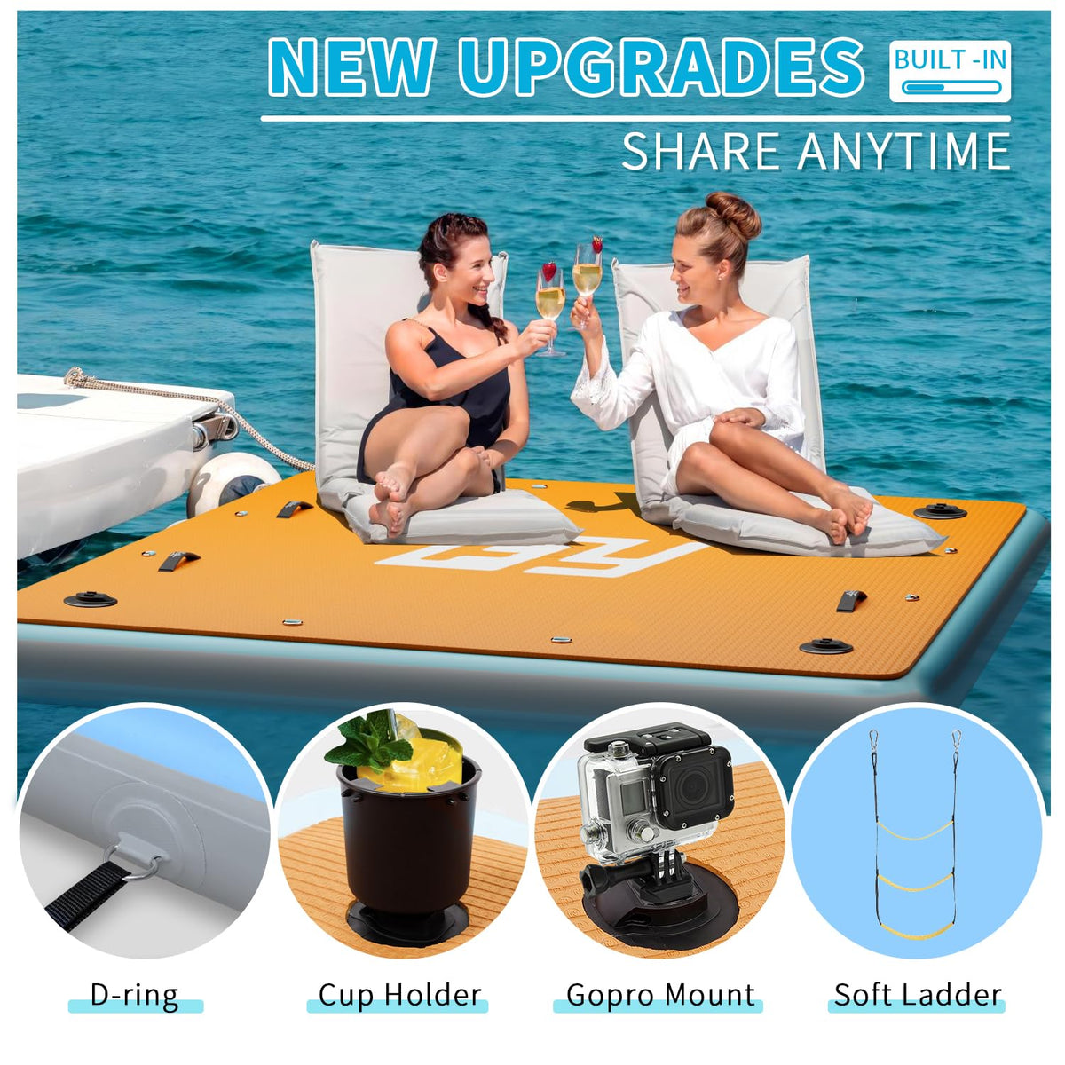 7×7' Inflatable Floating Dock with Soft Ladder W75087