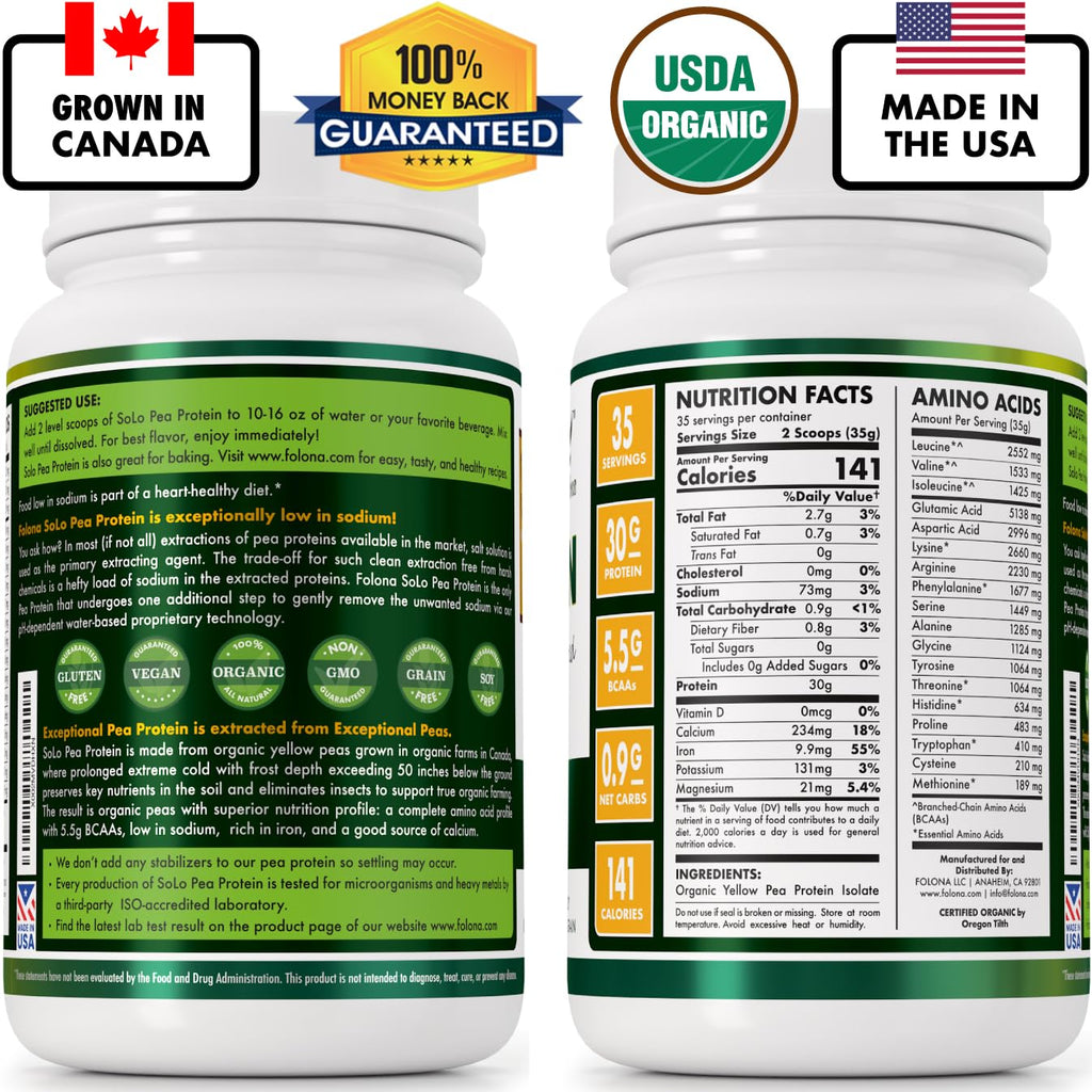 Organic Pea Protein Isolate Unflavored Vegan Protein Powder 2.7 lbs F14350
