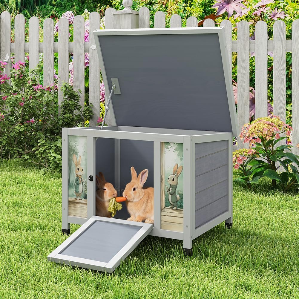 24 Inch Weatherproof Wooden Rabbit Hutch with Non-Slip Ramp A415