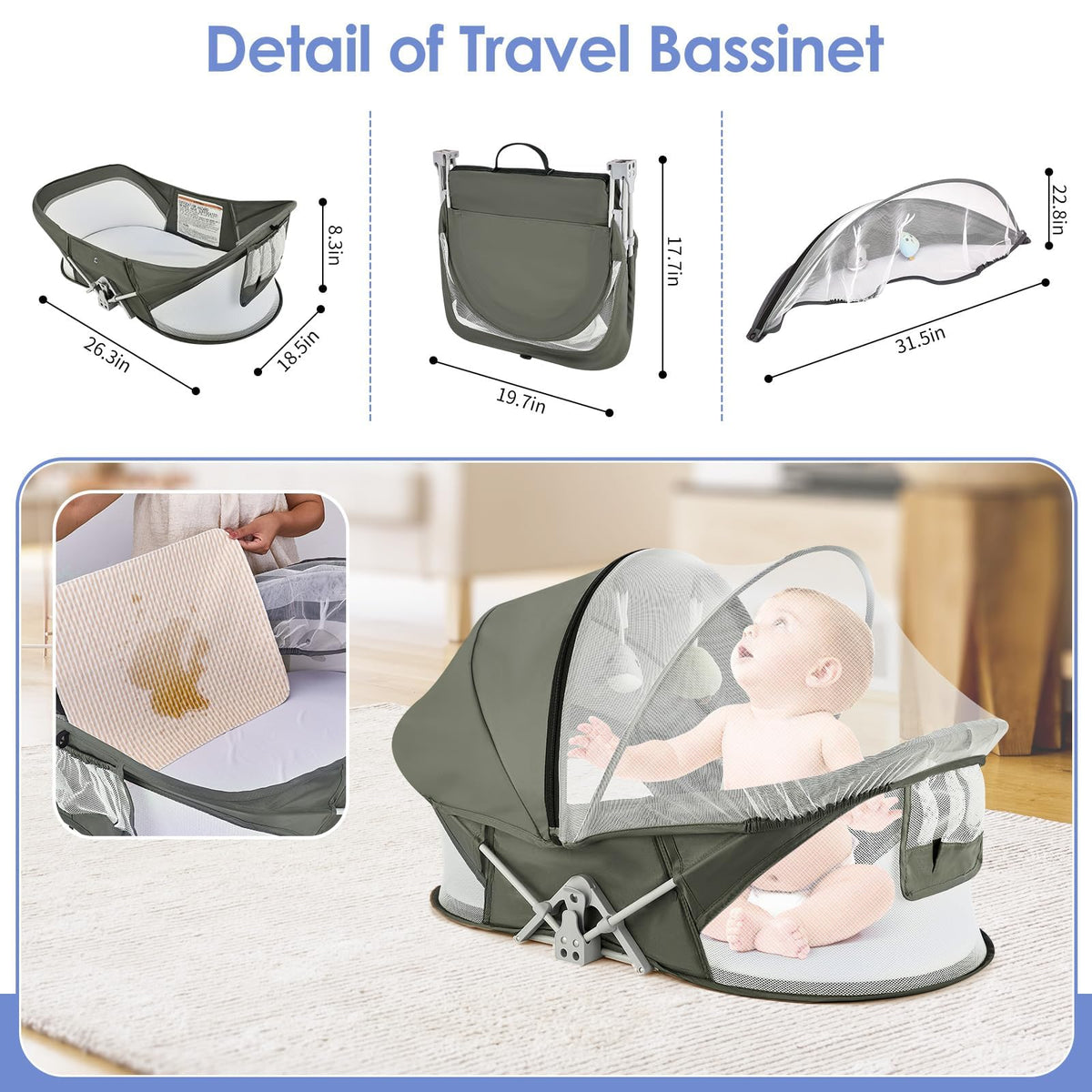 Portable Baby Bassinet with Mosquito Net & Sunshade M15787