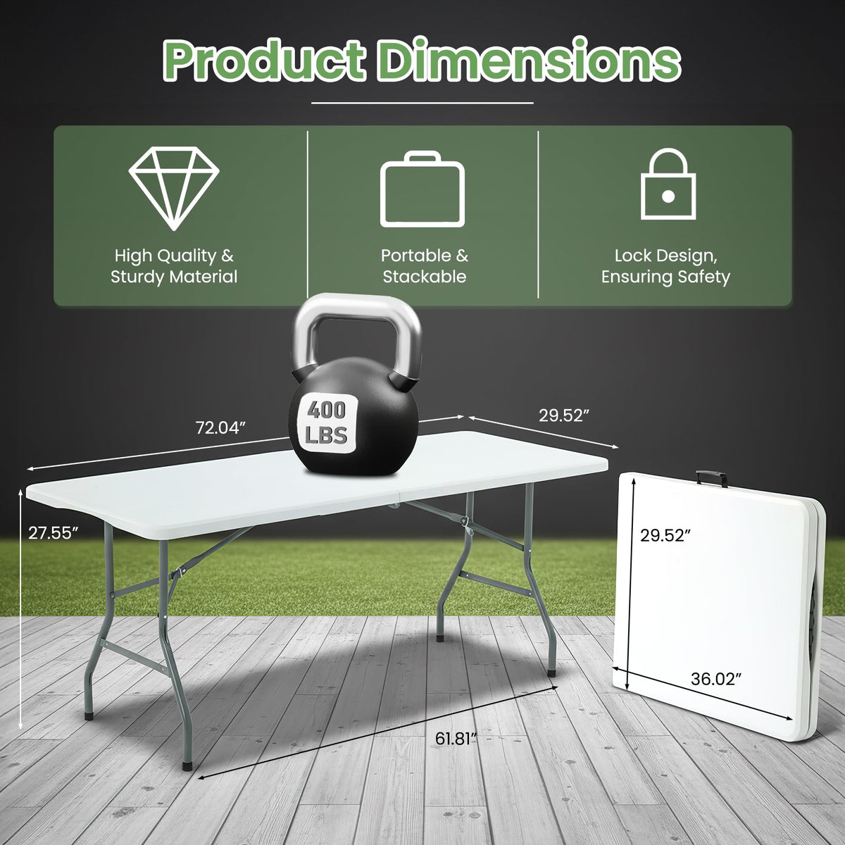 White Plastic Folding Table with Carry Handle I990