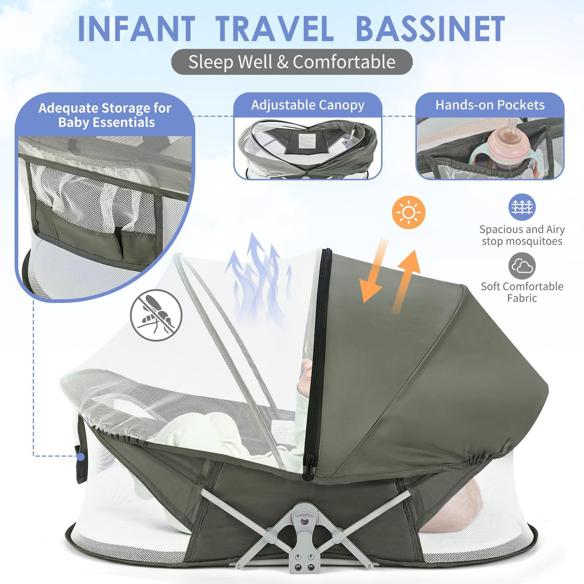 Portable Baby Bassinet with Mosquito Net & Sunshade M15787