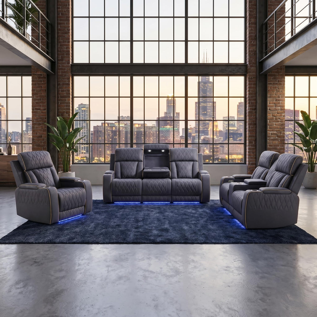 3 Piece Leather Power Recliner Sofa Set with LED Lights L837
