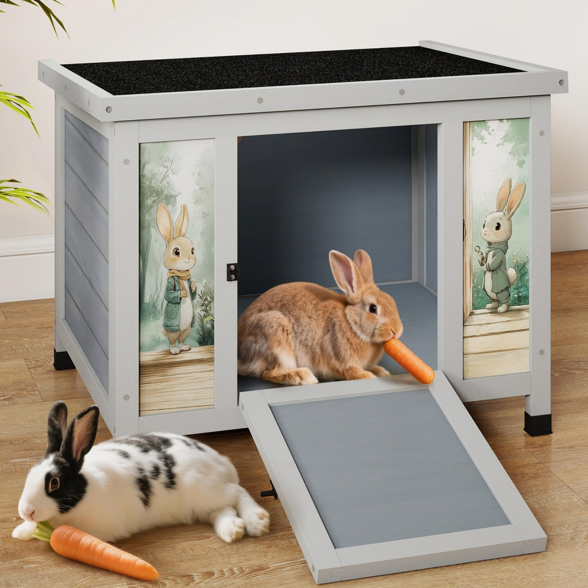 24 Inch Weatherproof Wooden Rabbit Hutch with Non-Slip Ramp A415
