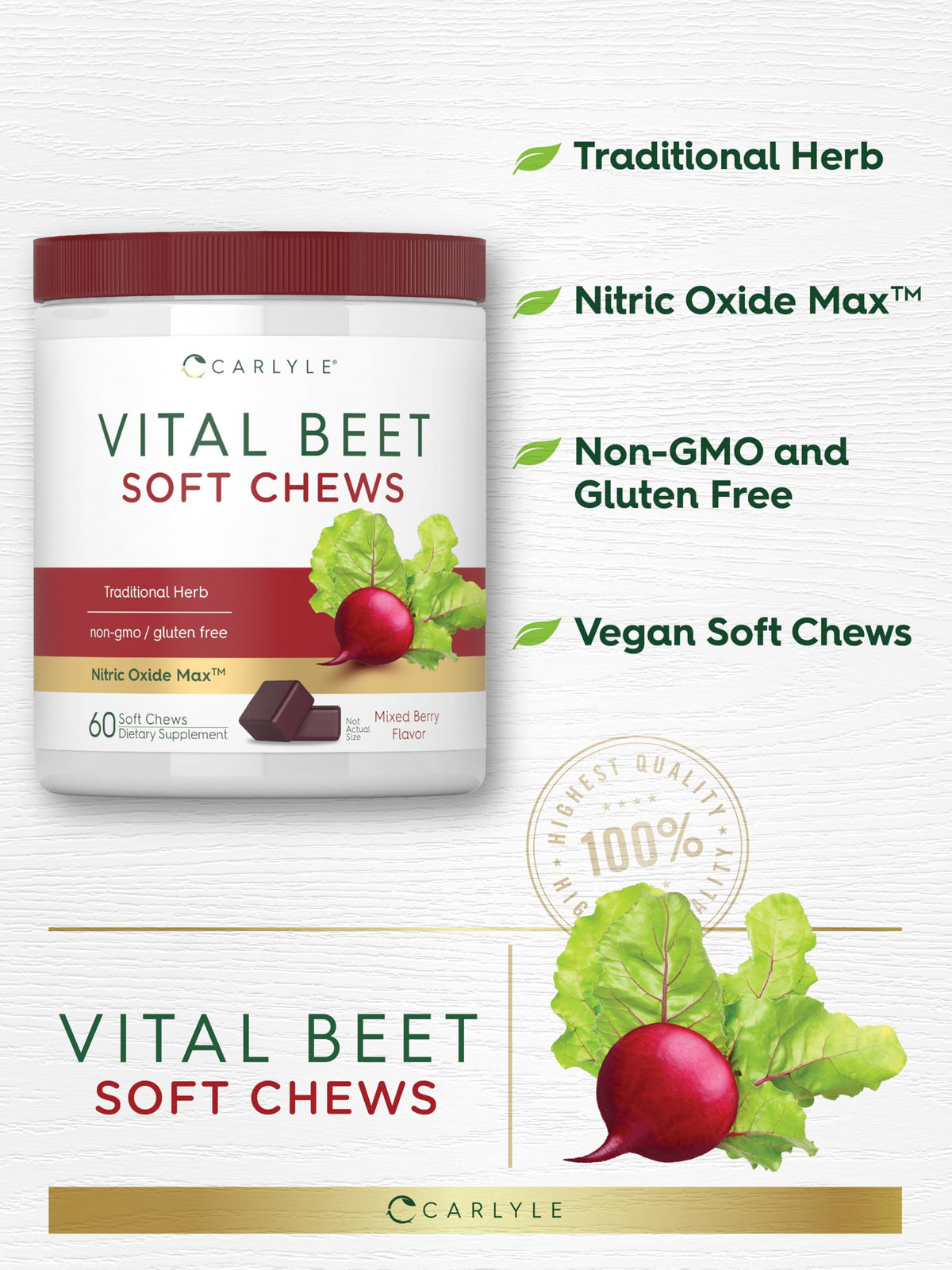 Beet Root Soft Chews 60 Count Mixed Berry Flavor L69679