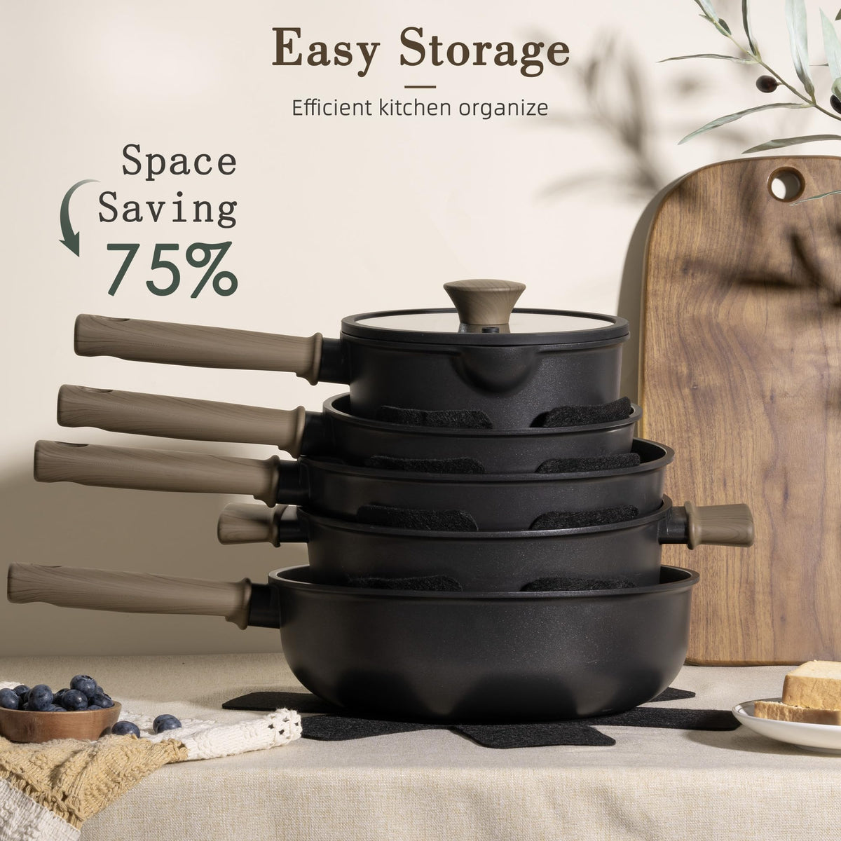 19 Pcs Non Stick Black Titanium Cookware Set P898456