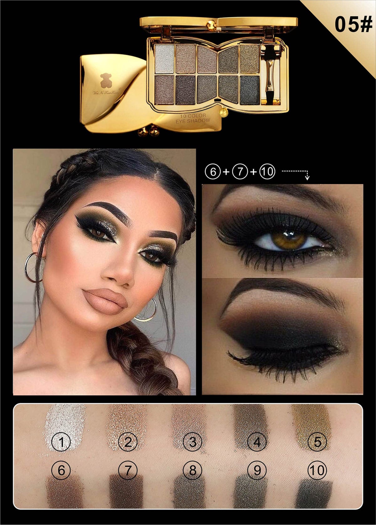 10 Colors Shimmer & Matte Glitter Eyeshadow Palette A3434