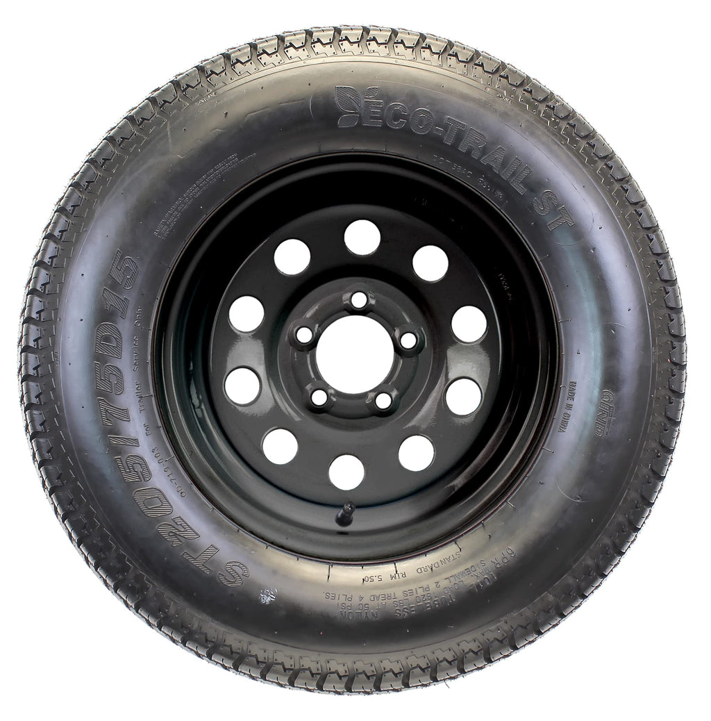 2-Pack Trailer Tire Rim Assembly ST205/75D15 5 Lug Black M4072