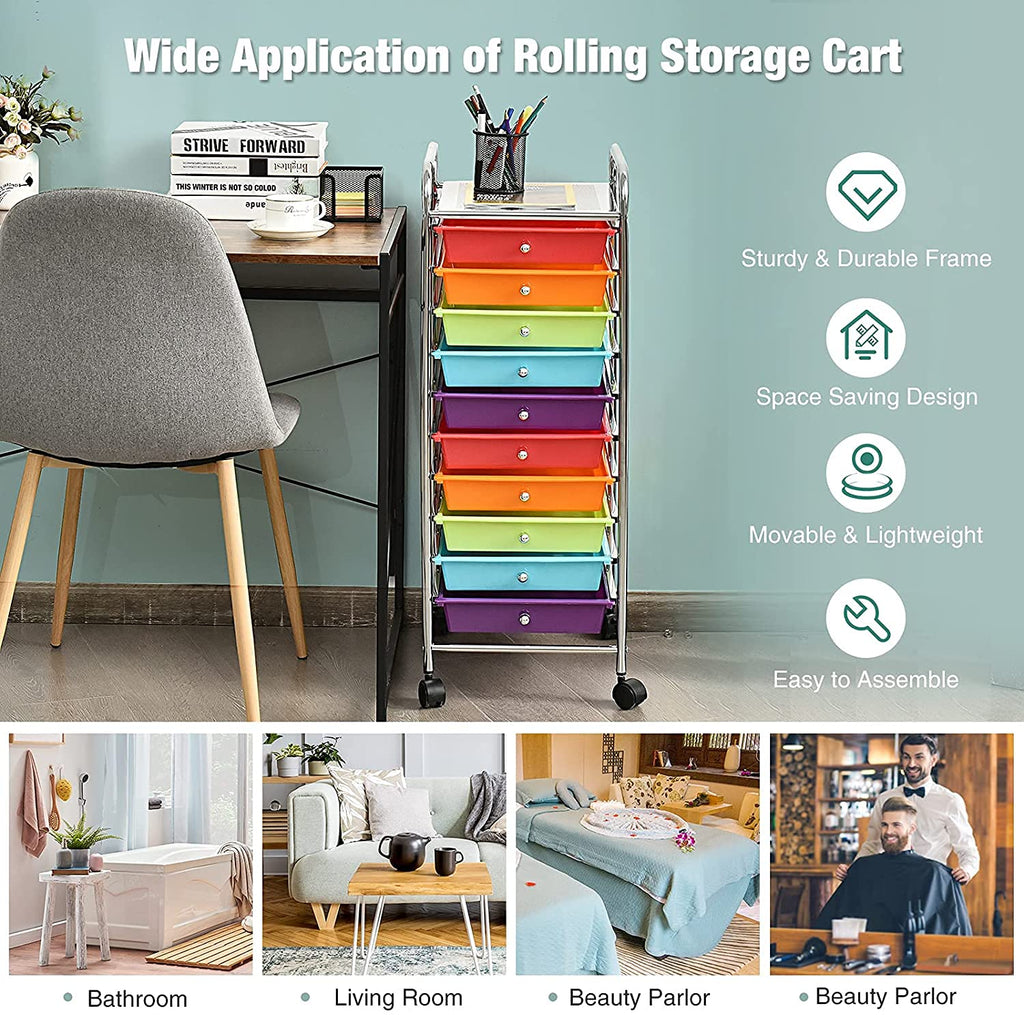 10 Drawer Rolling Storage Organizer Cart C614