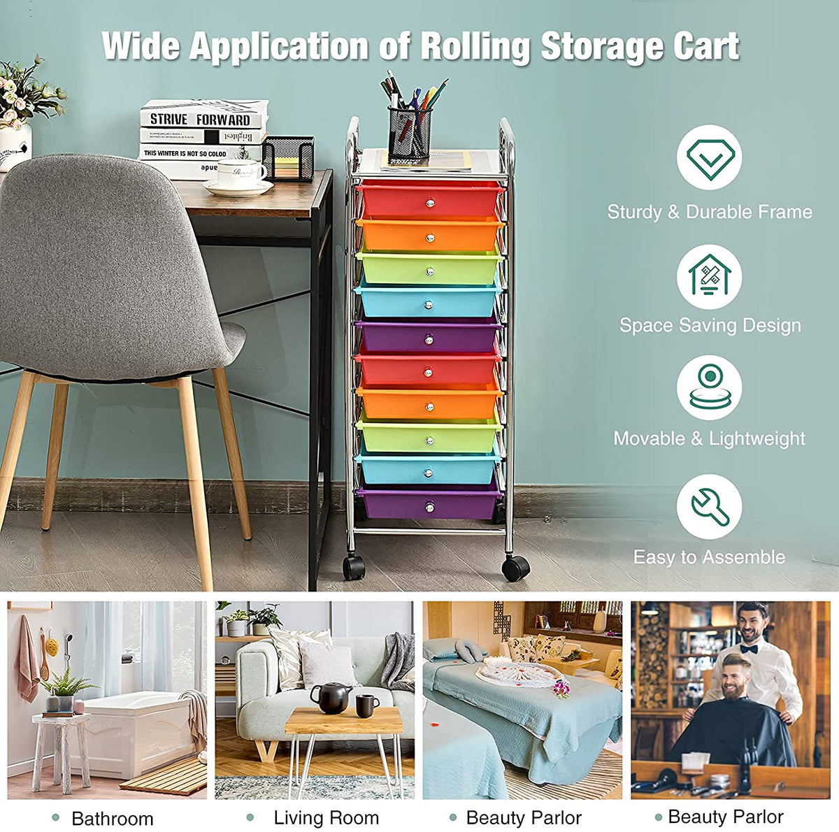 10 Drawer Rolling Storage Organizer Cart C614