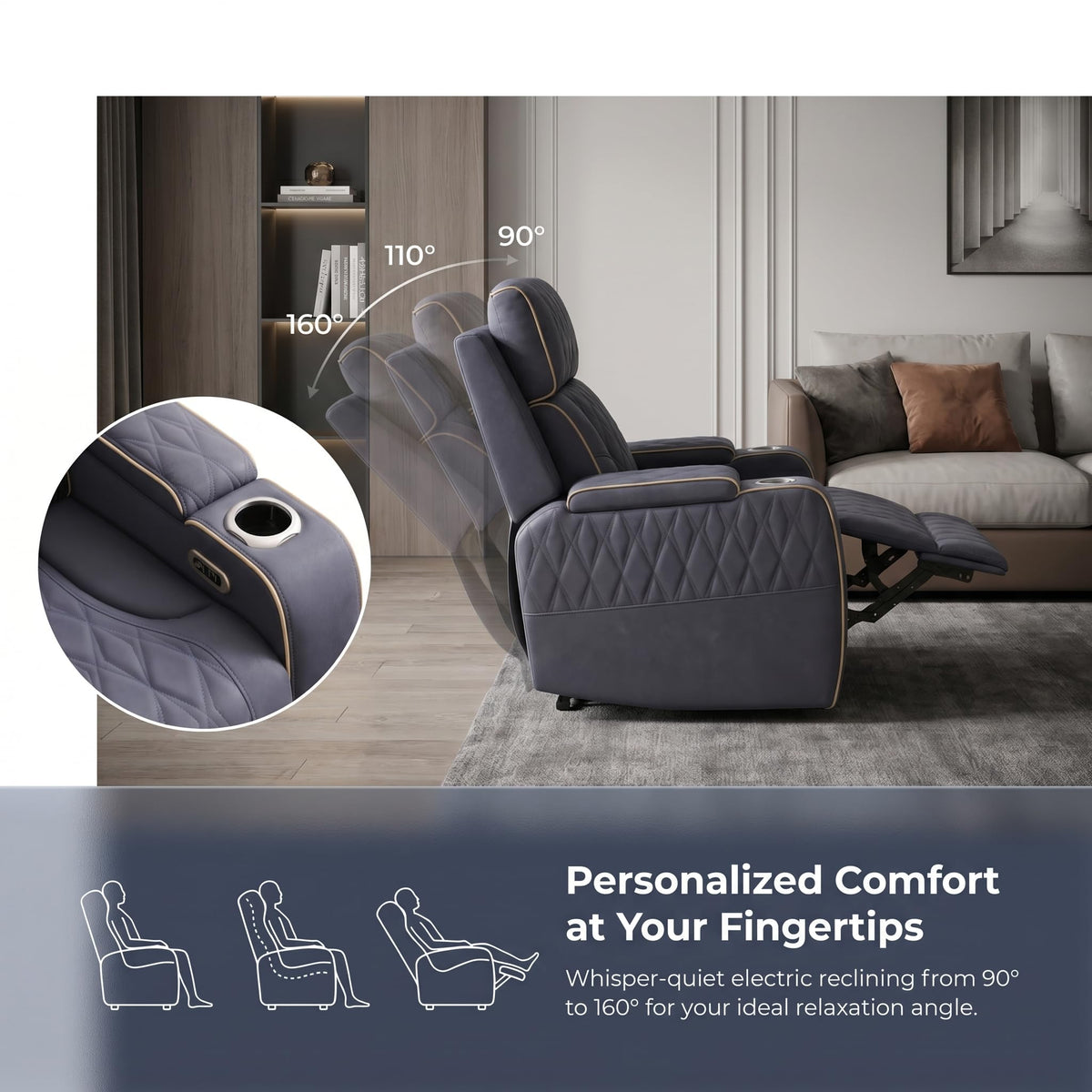 3 Piece Leather Power Recliner Sofa Set with LED Lights L837