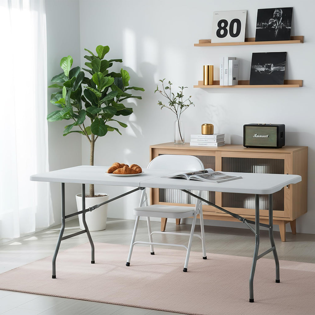 White Plastic Folding Table with Carry Handle I990