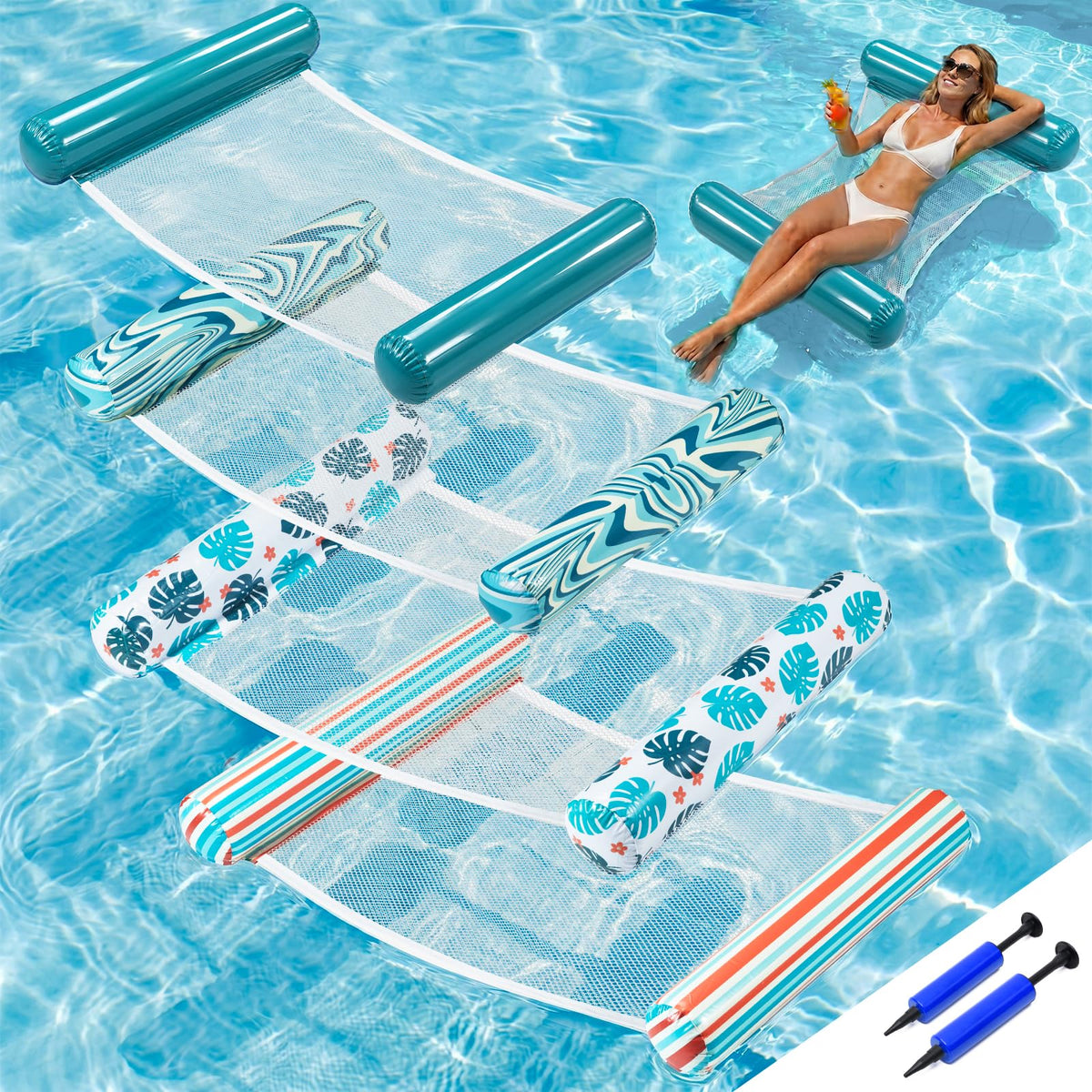 4-Pack Inflatable Pool Floats with Air Pump & Phone Pouch W440