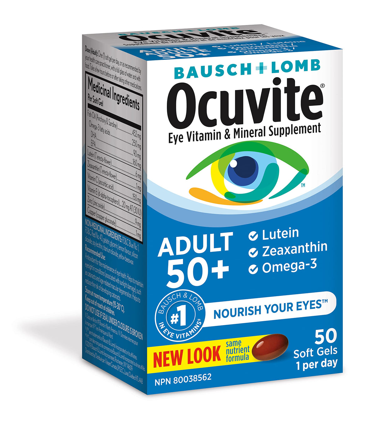Eye Vitamin & Mineral Supplement with Omega-3, Zinc, Lutein & Zeaxanthin, 50 Softgels Y703