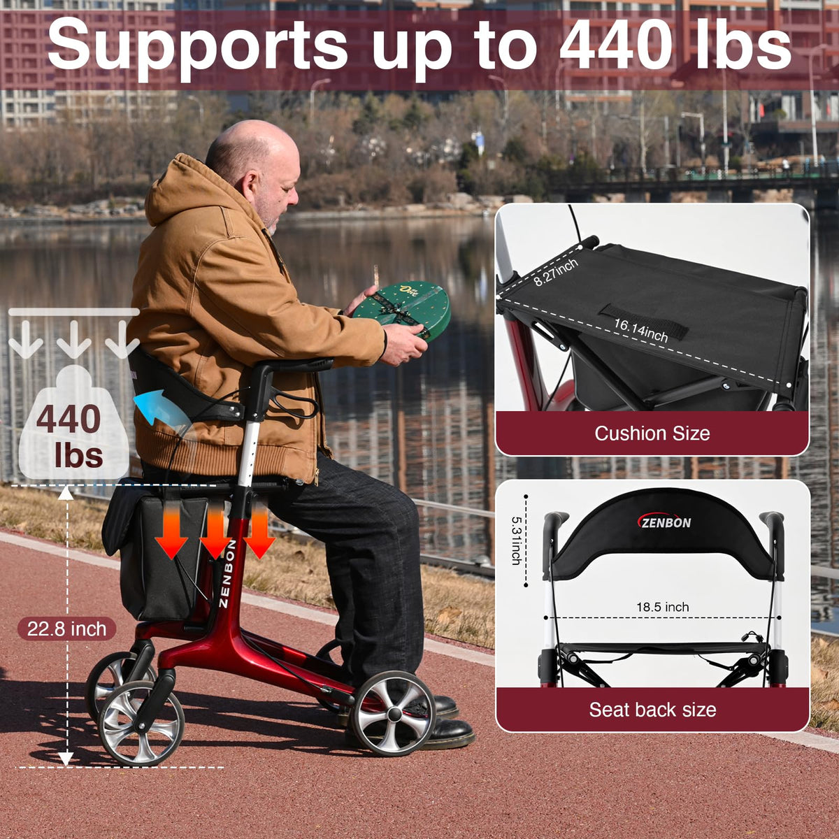 Foldable Rolling Walker with Seat 440 lbs Capacity S305