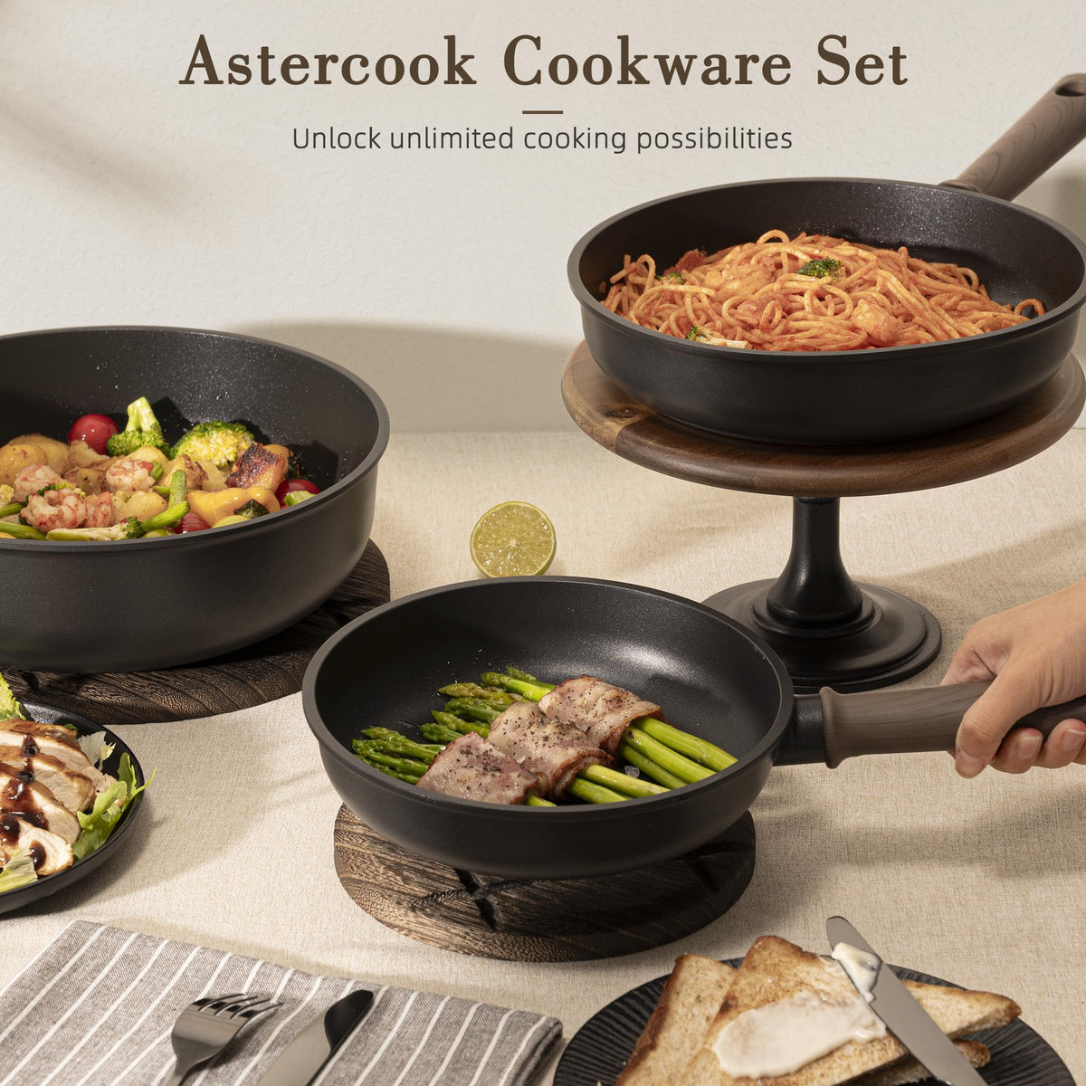 19 Pcs Non Stick Black Titanium Cookware Set P898456