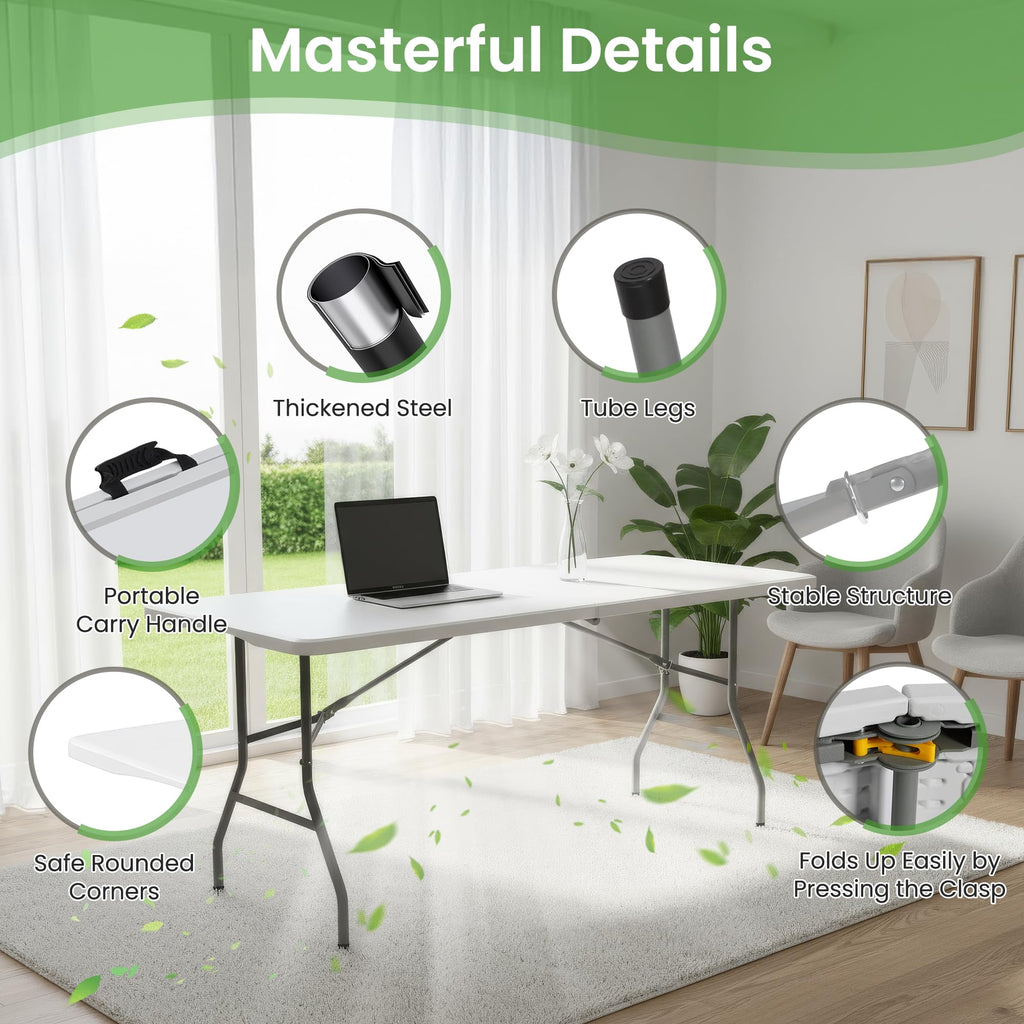 White Plastic Folding Table with Carry Handle I990